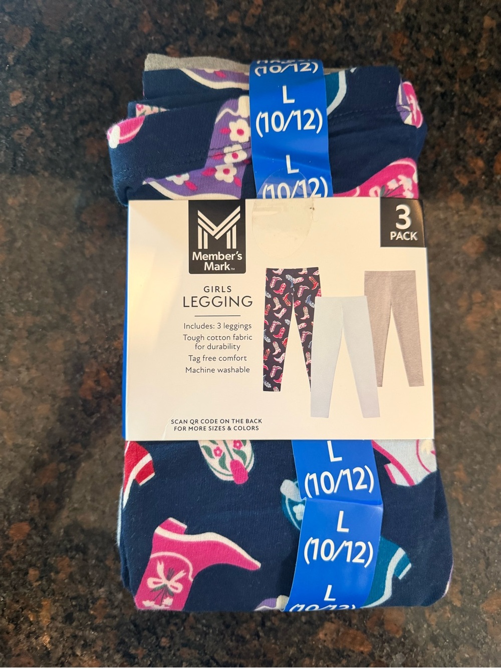 Girls' Navy Floral Leggings - 3 Pack (Large 10/12)